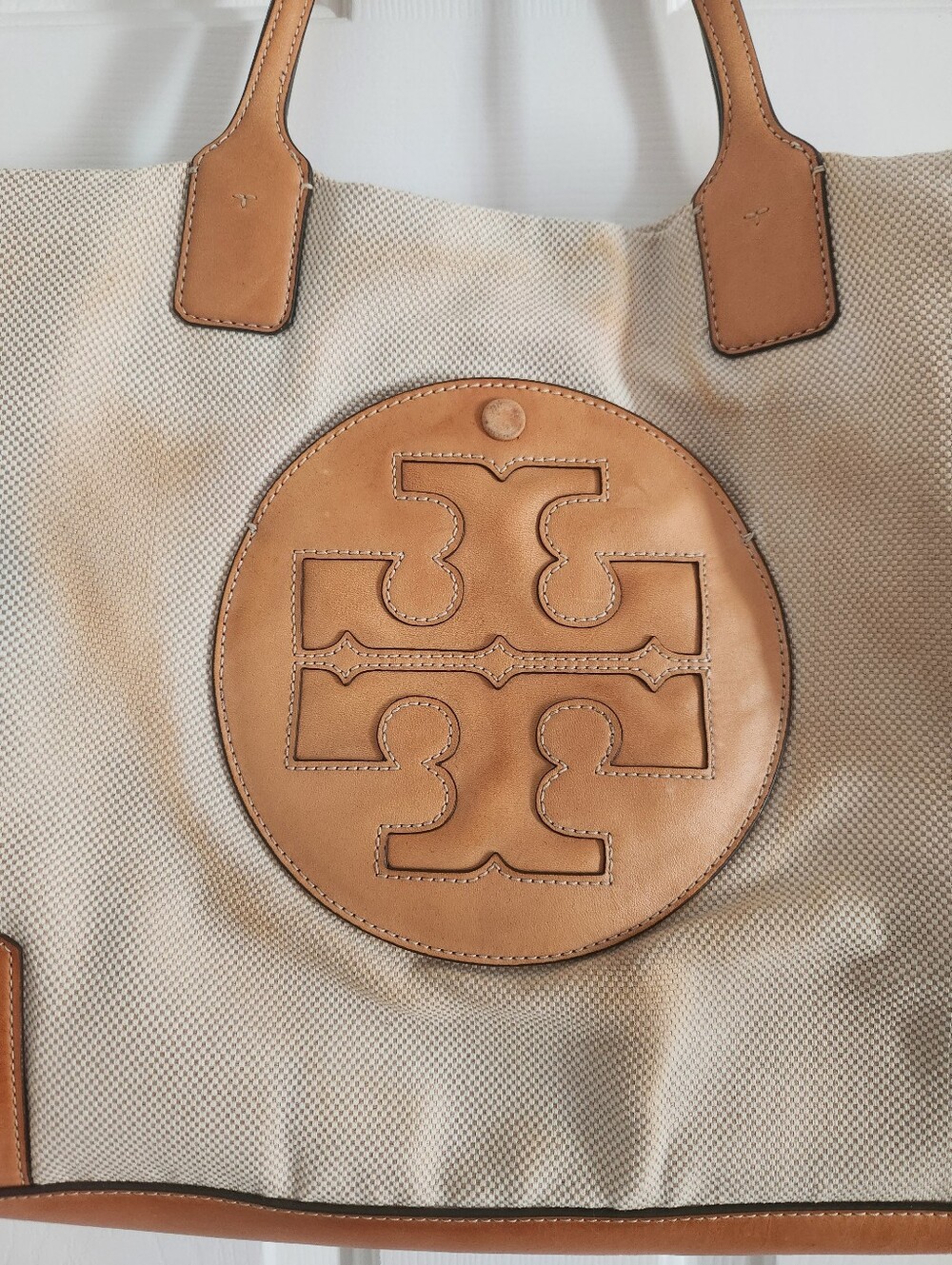Tory Burch Ella Large Canvas And Leather Tote in Beige and Tan - Picture 3 of 15